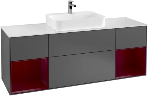 Bild von VILLEROY BOCH Finion Waschbeckenunterschrank, mit Beleuchtung, 4 Auszüge, 1600 x 603 x 501 mm, Anthracite Matt Lacquer / Peony Matt Lacquer / Glass White Matt #F451HBGK