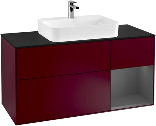 Bild von VILLEROY BOCH Finion Waschbeckenunterschrank, mit Beleuchtung, 3 Auszüge, 1200 x 603 x 501 mm, Peony Matt Lacquer / Anthracite Matt Lacquer / Glass Black Matt #F422GKHB