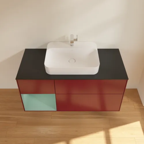 Bild von VILLEROY BOCH Finion Waschbeckenunterschrank, mit Beleuchtung, 3 Auszüge, 1200 x 603 x 501 mm, Peony Matt Lacquer / Olive Matt Lacquer / Glass Black Matt #F412GMHB