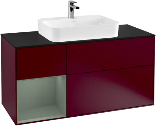 Bild von VILLEROY BOCH Finion Waschbeckenunterschrank, mit Beleuchtung, 3 Auszüge, 1200 x 603 x 501 mm, Peony Matt Lacquer / Olive Matt Lacquer / Glass Black Matt #F412GMHB