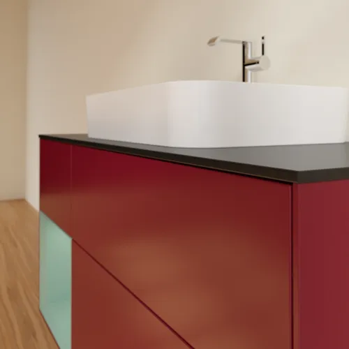 Bild von VILLEROY BOCH Finion Waschbeckenunterschrank, mit Beleuchtung, 3 Auszüge, 1200 x 603 x 501 mm, Peony Matt Lacquer / Olive Matt Lacquer / Glass Black Matt #F412GMHB