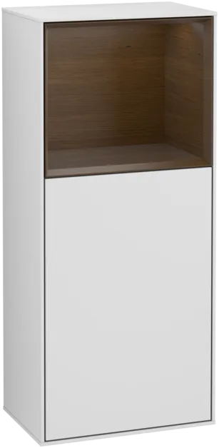 Bild von VILLEROY BOCH Finion Seitenschrank, mit Beleuchtung, 1 Tür, 418 x 936 x 270 mm, White Matt Lacquer / Walnut Veneer #F500GNMT