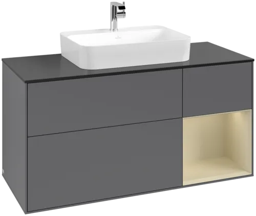Bild von VILLEROY BOCH Finion Waschbeckenunterschrank, mit Beleuchtung, 3 Auszüge, 1200 x 603 x 501 mm, Anthracite Matt Lacquer / Silk Grey Matt Lacquer / Glass Black Matt #F422HJGK