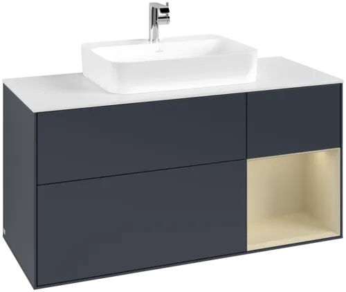 Bild von VILLEROY BOCH Finion Waschbeckenunterschrank, mit Beleuchtung, 3 Auszüge, 1200 x 603 x 501 mm, Midnight Blue Matt Lacquer / Silk Grey Matt Lacquer / Glass White Matt #F421HJHG