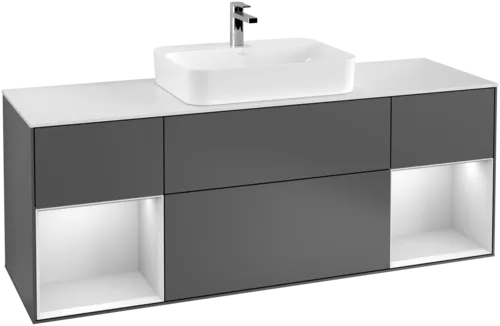 Bild von VILLEROY BOCH Finion Waschbeckenunterschrank, mit Beleuchtung, 4 Auszüge, 1600 x 603 x 501 mm, Anthracite Matt Lacquer / White Matt Lacquer / Glass White Matt #F451MTGK