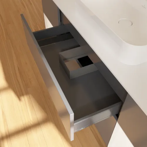 Picture of VILLEROY BOCH Finion Vanity unit, with lighting, 4 pull-out compartments, 1600 x 603 x 501 mm, Anthracite Matt Lacquer / White Matt Lacquer / Glass White Matt #F451MTGK