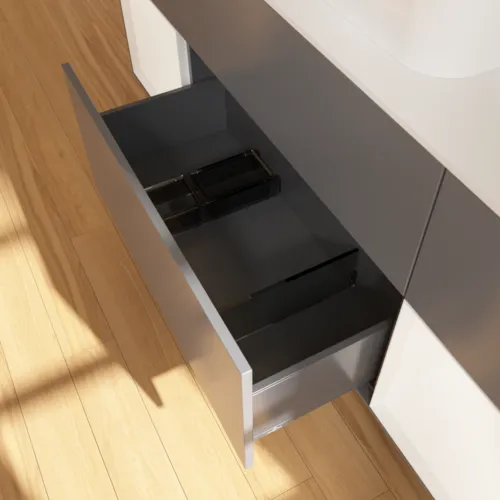 Picture of VILLEROY BOCH Finion Vanity unit, with lighting, 4 pull-out compartments, 1600 x 603 x 501 mm, Anthracite Matt Lacquer / White Matt Lacquer / Glass White Matt #F451MTGK