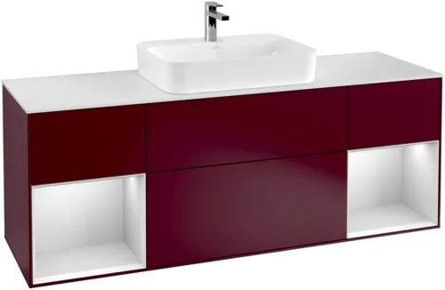 Bild von VILLEROY BOCH Finion Waschbeckenunterschrank, mit Beleuchtung, 4 Auszüge, 1600 x 603 x 501 mm, Peony Matt Lacquer / White Matt Lacquer / Glass White Matt #F451MTHB
