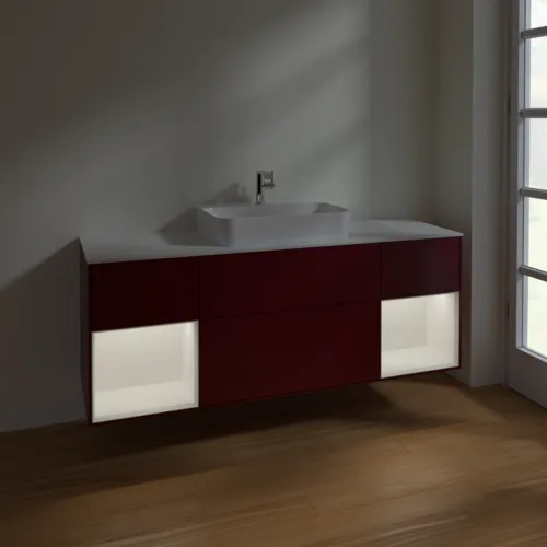Bild von VILLEROY BOCH Finion Waschbeckenunterschrank, mit Beleuchtung, 4 Auszüge, 1600 x 603 x 501 mm, Peony Matt Lacquer / White Matt Lacquer / Glass White Matt #F451MTHB