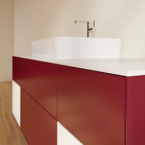 Bild von VILLEROY BOCH Finion Waschbeckenunterschrank, mit Beleuchtung, 4 Auszüge, 1600 x 603 x 501 mm, Peony Matt Lacquer / White Matt Lacquer / Glass White Matt #F451MTHB