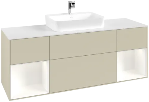 Bild von VILLEROY BOCH Finion Waschbeckenunterschrank, mit Beleuchtung, 4 Auszüge, 1600 x 603 x 501 mm, Silk Grey Matt Lacquer / White Matt Lacquer / Glass White Matt #F451MTHJ