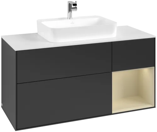 Picture of VILLEROY BOCH Finion Vanity unit, with lighting, 3 pull-out compartments, 1200 x 603 x 501 mm, Black Matt Lacquer / Silk Grey Matt Lacquer / Glass White Matt #F421HJPD