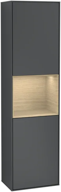 Bild von VILLEROY BOCH Finion Hochschrank, mit Beleuchtung, 2 Türen, 418 x 1516 x 270 mm, Midnight Blue Matt Lacquer / Oak Veneer #F460PCHG