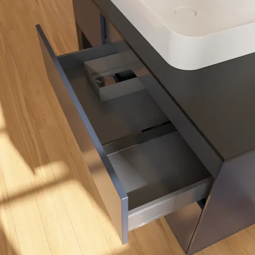 Bild von VILLEROY BOCH Finion Waschbeckenunterschrank, mit Beleuchtung, 3 Auszüge, 1200 x 603 x 501 mm, Midnight Blue Matt Lacquer / Black Matt Lacquer / Glass Black Matt #F412PDHG