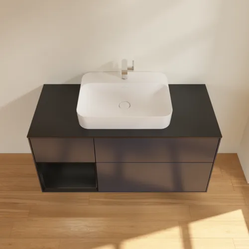 Bild von VILLEROY BOCH Finion Waschbeckenunterschrank, mit Beleuchtung, 3 Auszüge, 1200 x 603 x 501 mm, Midnight Blue Matt Lacquer / Black Matt Lacquer / Glass Black Matt #F412PDHG