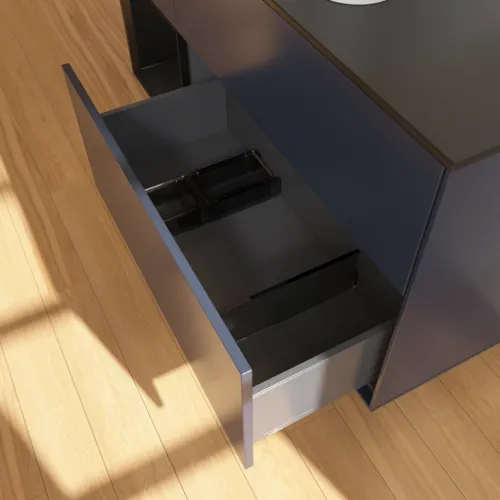 Bild von VILLEROY BOCH Finion Waschbeckenunterschrank, mit Beleuchtung, 3 Auszüge, 1200 x 603 x 501 mm, Midnight Blue Matt Lacquer / Black Matt Lacquer / Glass Black Matt #F412PDHG