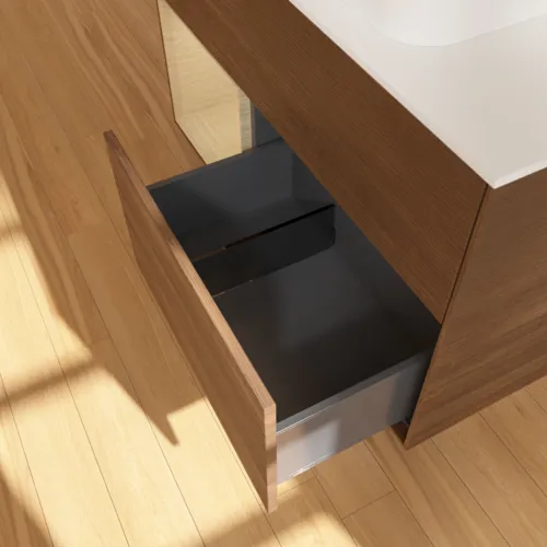 Bild von VILLEROY BOCH Finion Waschbeckenunterschrank, mit Beleuchtung, 2 Auszüge, 1000 x 603 x 501 mm, Walnut Veneer / Oak Veneer / Glass White Matt #F651PCGN
