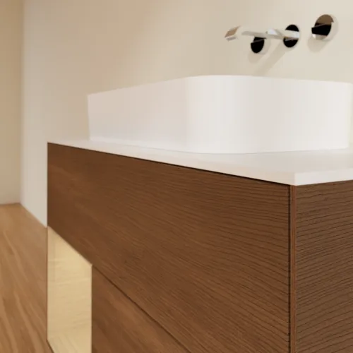 Bild von VILLEROY BOCH Finion Waschbeckenunterschrank, mit Beleuchtung, 2 Auszüge, 1000 x 603 x 501 mm, Walnut Veneer / Oak Veneer / Glass White Matt #F651PCGN