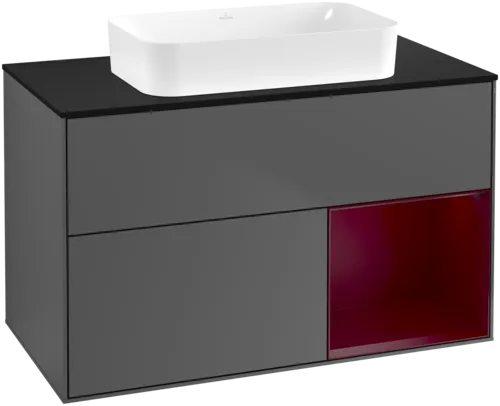 Bild von VILLEROY BOCH Finion Waschbeckenunterschrank, mit Beleuchtung, 2 Auszüge, 1000 x 603 x 501 mm, Anthracite Matt Lacquer / Peony Matt Lacquer / Glass Black Matt #F662HBGK