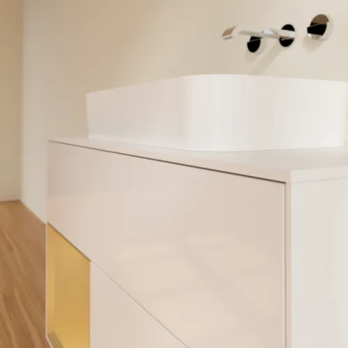 Bild von VILLEROY BOCH Finion Waschbeckenunterschrank, mit Beleuchtung, 2 Auszüge, 1000 x 603 x 501 mm, Glossy White Lacquer / Gold Matt Lacquer / Glass White Matt #F651HFGF