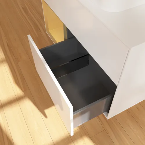 Bild von VILLEROY BOCH Finion Waschbeckenunterschrank, mit Beleuchtung, 2 Auszüge, 1000 x 603 x 501 mm, Glossy White Lacquer / Gold Matt Lacquer / Glass White Matt #F651HFGF
