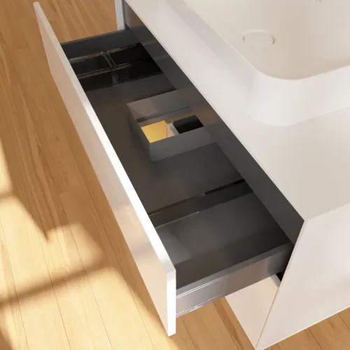 Bild von VILLEROY BOCH Finion Waschbeckenunterschrank, mit Beleuchtung, 2 Auszüge, 1000 x 603 x 501 mm, Glossy White Lacquer / Gold Matt Lacquer / Glass White Matt #F651HFGF
