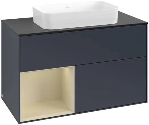 Bild von VILLEROY BOCH Finion Waschbeckenunterschrank, mit Beleuchtung, 2 Auszüge, 1000 x 603 x 501 mm, Midnight Blue Matt Lacquer / Silk Grey Matt Lacquer / Glass Black Matt #F652HJHG