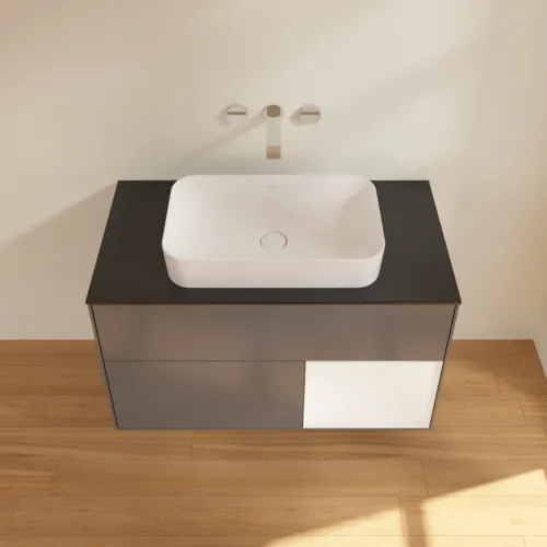 Bild von VILLEROY BOCH Finion Waschbeckenunterschrank, mit Beleuchtung, 2 Auszüge, 1000 x 603 x 501 mm, Anthracite Matt Lacquer / White Matt Lacquer / Glass Black Matt #F662MTGK