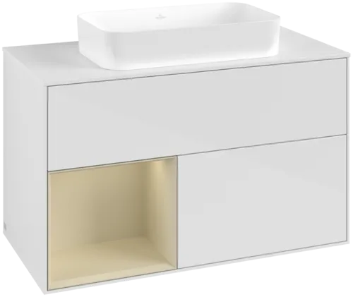 Bild von VILLEROY BOCH Finion Waschbeckenunterschrank, mit Beleuchtung, 2 Auszüge, 1000 x 603 x 501 mm, Glossy White Lacquer / Silk Grey Matt Lacquer / Glass White Matt #F651HJGF