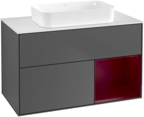 Bild von VILLEROY BOCH Finion Waschbeckenunterschrank, mit Beleuchtung, 2 Auszüge, 1000 x 603 x 501 mm, Anthracite Matt Lacquer / Peony Matt Lacquer / Glass White Matt #F661HBGK