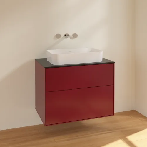 Bild von VILLEROY BOCH Finion Waschbeckenunterschrank, 2 Auszüge, 800 x 603 x 501 mm, Peony Matt Lacquer / Glass Black Matt #F63200HB