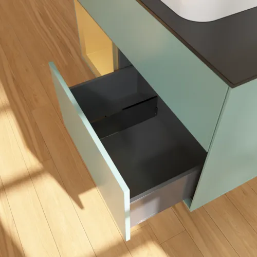 Bild von VILLEROY BOCH Finion Waschbeckenunterschrank, mit Beleuchtung, 2 Auszüge, 1000 x 603 x 501 mm, Olive Matt Lacquer / Gold Matt Lacquer / Glass Black Matt #F652HFGM
