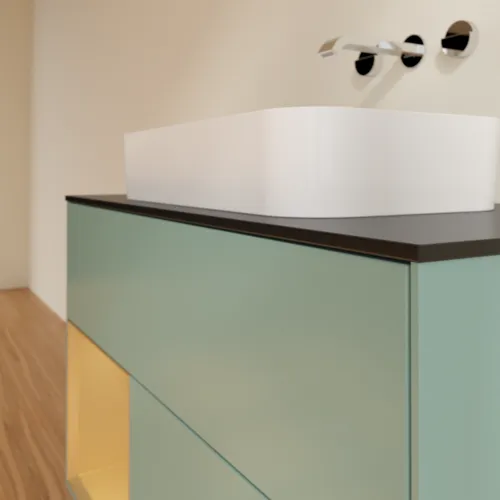 Bild von VILLEROY BOCH Finion Waschbeckenunterschrank, mit Beleuchtung, 2 Auszüge, 1000 x 603 x 501 mm, Olive Matt Lacquer / Gold Matt Lacquer / Glass Black Matt #F652HFGM