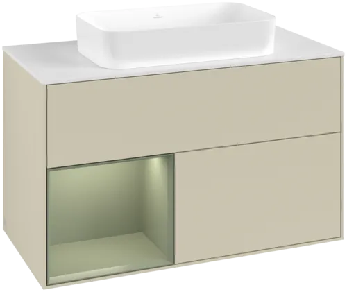 Bild von VILLEROY BOCH Finion Waschbeckenunterschrank, mit Beleuchtung, 2 Auszüge, 1000 x 603 x 501 mm, Silk Grey Matt Lacquer / Olive Matt Lacquer / Glass White Matt #F651GMHJ