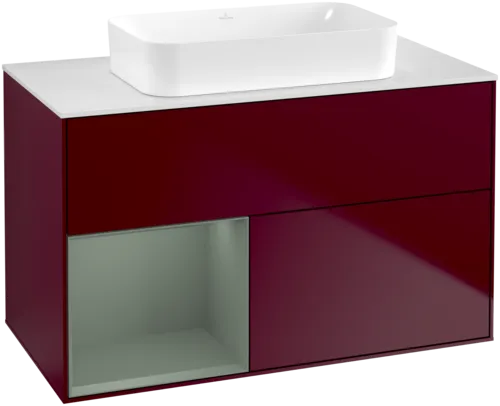Bild von VILLEROY BOCH Finion Waschbeckenunterschrank, mit Beleuchtung, 2 Auszüge, 1000 x 603 x 501 mm, Peony Matt Lacquer / Olive Matt Lacquer / Glass White Matt #F651GMHB