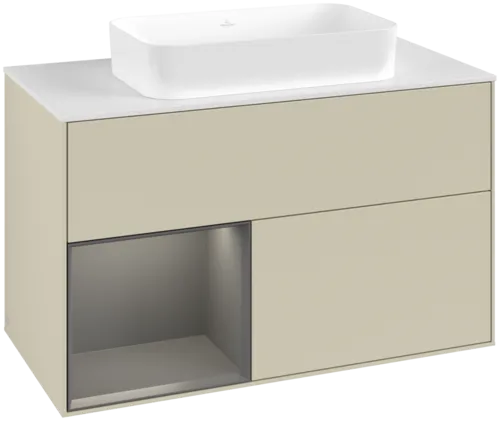 Bild von VILLEROY BOCH Finion Waschbeckenunterschrank, mit Beleuchtung, 2 Auszüge, 1000 x 603 x 501 mm, Silk Grey Matt Lacquer / Anthracite Matt Lacquer / Glass White Matt #F651GKHJ