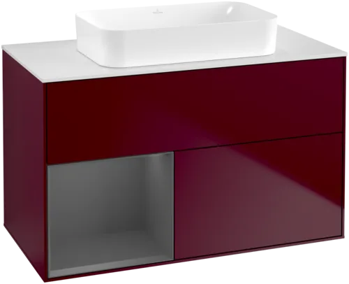 Bild von VILLEROY BOCH Finion Waschbeckenunterschrank, mit Beleuchtung, 2 Auszüge, 1000 x 603 x 501 mm, Peony Matt Lacquer / Anthracite Matt Lacquer / Glass White Matt #F651GKHB
