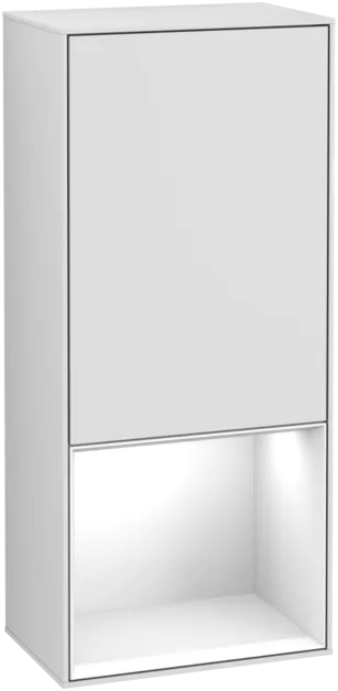 Bild von VILLEROY BOCH Finion Seitenschrank, mit Beleuchtung, 1 Tür, 418 x 936 x 270 mm, White Matt Lacquer / Glossy White Lacquer #F550GFMT