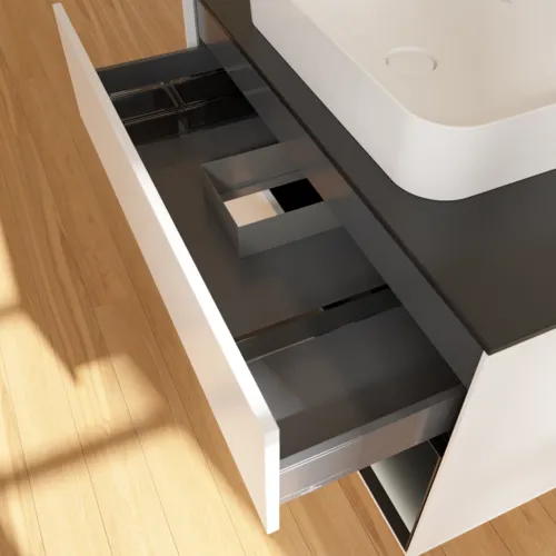 Picture of VILLEROY BOCH Finion Vanity unit, with lighting, 2 pull-out compartments, 1000 x 603 x 501 mm, White Matt Lacquer / Black Matt Lacquer / Glass Black Matt #F662PDMT