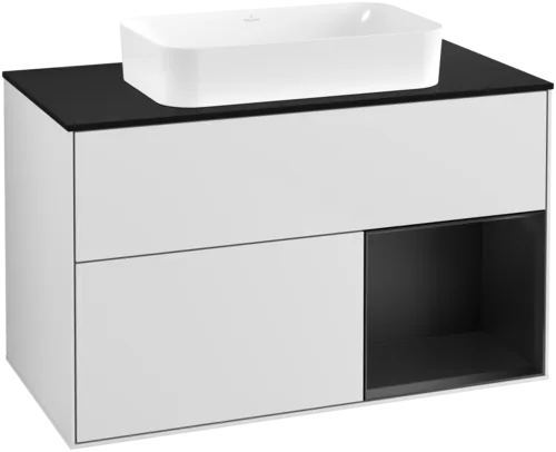 Bild von VILLEROY BOCH Finion Waschbeckenunterschrank, mit Beleuchtung, 2 Auszüge, 1000 x 603 x 501 mm, White Matt Lacquer / Black Matt Lacquer / Glass Black Matt #F662PDMT