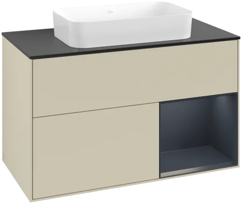 Bild von VILLEROY BOCH Finion Waschbeckenunterschrank, mit Beleuchtung, 2 Auszüge, 1000 x 603 x 501 mm, Silk Grey Matt Lacquer / Midnight Blue Matt Lacquer / Glass Black Matt #F662HGHJ