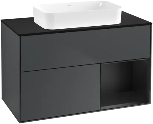 Bild von VILLEROY BOCH Finion Waschbeckenunterschrank, mit Beleuchtung, 2 Auszüge, 1000 x 603 x 501 mm, Midnight Blue Matt Lacquer / Black Matt Lacquer / Glass Black Matt #F662PDHG