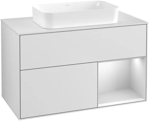 Bild von VILLEROY BOCH Finion Waschbeckenunterschrank, mit Beleuchtung, 2 Auszüge, 1000 x 603 x 501 mm, White Matt Lacquer / White Matt Lacquer / Glass White Matt #F661MTMT