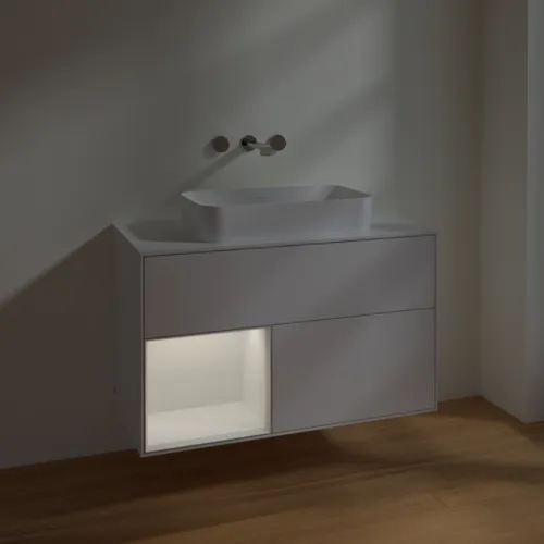 Bild von VILLEROY BOCH Finion Waschbeckenunterschrank, mit Beleuchtung, 2 Auszüge, 1000 x 603 x 501 mm, Glossy White Lacquer / Glossy White Lacquer / Glass White Matt #F651GFGF