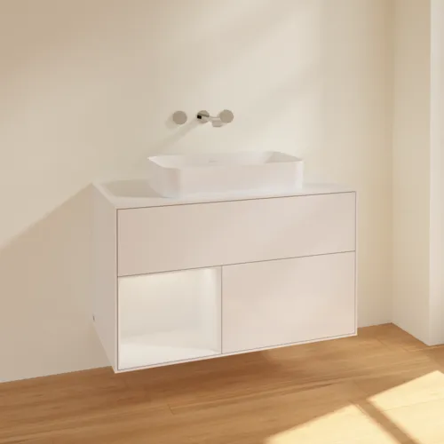Bild von VILLEROY BOCH Finion Waschbeckenunterschrank, mit Beleuchtung, 2 Auszüge, 1000 x 603 x 501 mm, Glossy White Lacquer / Glossy White Lacquer / Glass White Matt #F651GFGF