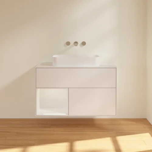 Bild von VILLEROY BOCH Finion Waschbeckenunterschrank, mit Beleuchtung, 2 Auszüge, 1000 x 603 x 501 mm, Glossy White Lacquer / Glossy White Lacquer / Glass White Matt #F651GFGF