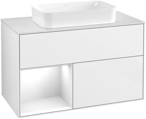 Bild von VILLEROY BOCH Finion Waschbeckenunterschrank, mit Beleuchtung, 2 Auszüge, 1000 x 603 x 501 mm, Glossy White Lacquer / Glossy White Lacquer / Glass White Matt #F651GFGF