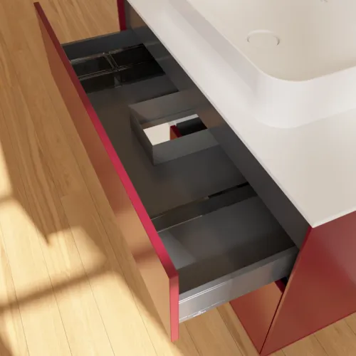 Obrázek VILLEROY BOCH Toaletní skříňka Finion, s osvětlením, 2 výsuvy, 1000 x 603 x 501 mm, Pivoňka matný lak / lesklý bílý lak / sklo bílé matné #F651GFHB