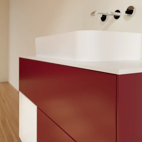 Obrázek VILLEROY BOCH Toaletní skříňka Finion, s osvětlením, 2 výsuvy, 1000 x 603 x 501 mm, Pivoňka matný lak / lesklý bílý lak / sklo bílé matné #F651GFHB