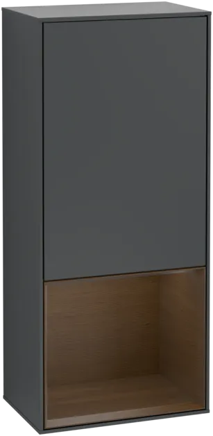 Bild von VILLEROY BOCH Finion Seitenschrank, mit Beleuchtung, 1 Tür, 418 x 936 x 270 mm, Midnight Blue Matt Lacquer / Walnut Veneer #F550GNHG